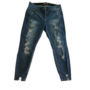 Torrid Womens Jean Size 18R Blue Medium Wash Distress Ripped Stretch Thrash Look